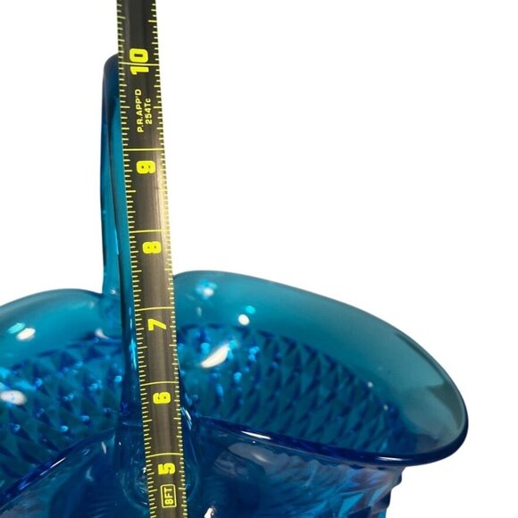 Vtg Aqua Turquoise Blue Tiera Indiana Glass Basket Diamond Point Large Glows - Picture 10 of 11